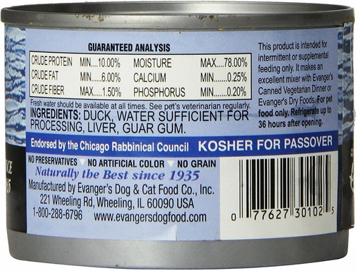 Evanger's Grain Free Duck  Canned Dog and Cat Food