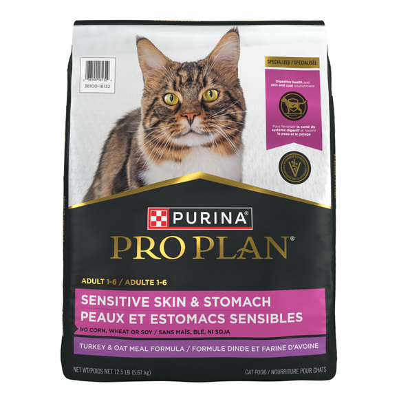 Purina Pro Plan Focus Probiotics Sensitive Skin & Stomach Turkey & Oat Meal Natural Dry Cat Food